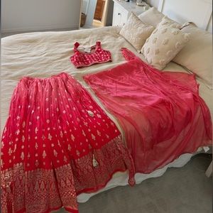 SCAKHI Printed Lehenga Set in Coral (Traditional Indian Wedding Attire)
